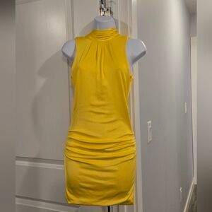 Sexy Bright Yellow Marciano Stretch Halter Mini Dress. Size S.